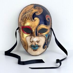 Venetian Mask Volto Musica Gold And Blue And Gold Handmade